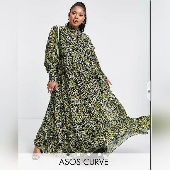ASOS Curve Dresses & Skirts - NWOT ASOS Curve Green and Black Long Sleeve Dress
